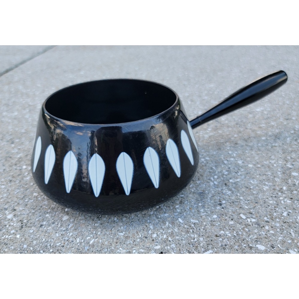 MCM Vintage Catherineholm Black‎ White Lotus Enamelware Fondue Pot Only